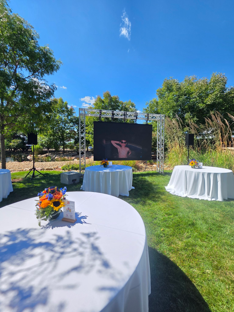 Outdoor LED video wall at a backyard private event