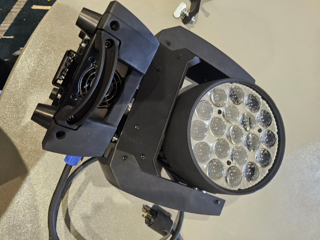 Moving head stage light fixture close-up