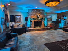 Stone fireplace lounge room